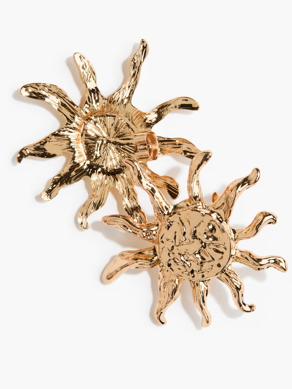 Gold Sun Statement Stud Earrings - Picture 7 of 8